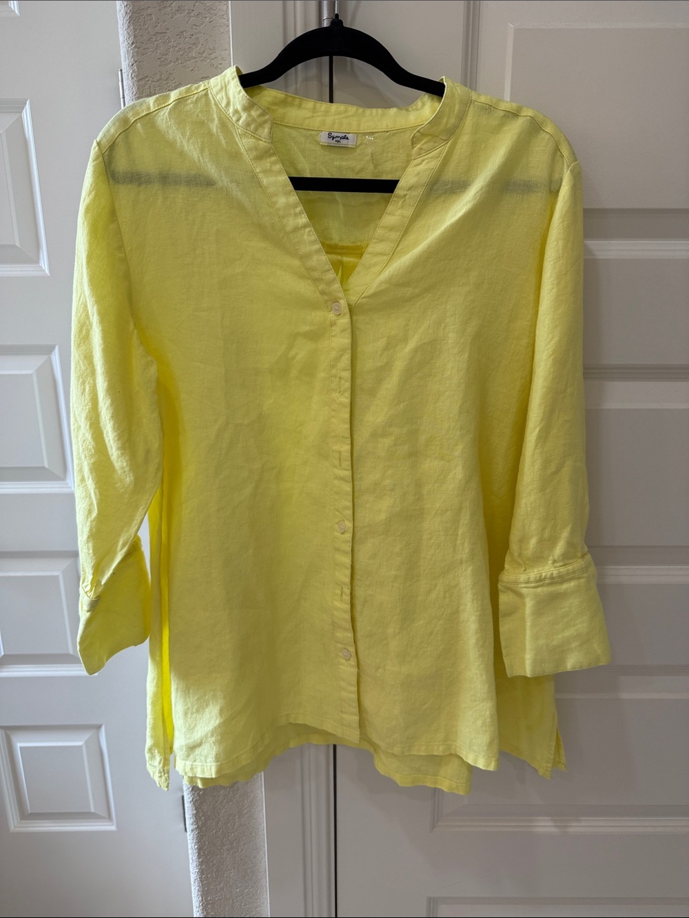 Sympli Lemon Yellow V-Neck Button-Front Tunic
